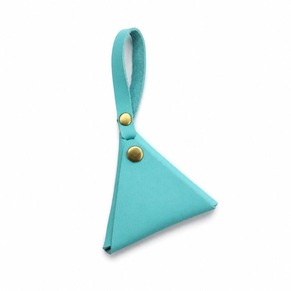 Handmade Thai Leather Triangle Coin Purse Earbud Case Bag Charm Turquoise